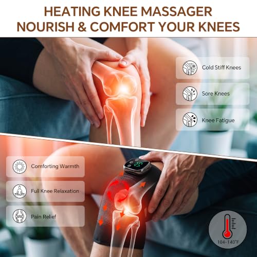 Masajeador de rodilla inalámbrico con calor y vibración para alivio del dolor | Almohadilla térmica recargable 3-en-1 para rodillas, 5 niveles de calor, 3 modos de masaje, pantalla táctil LED, ideal como regalo para mujeres y hombres miniatura 3