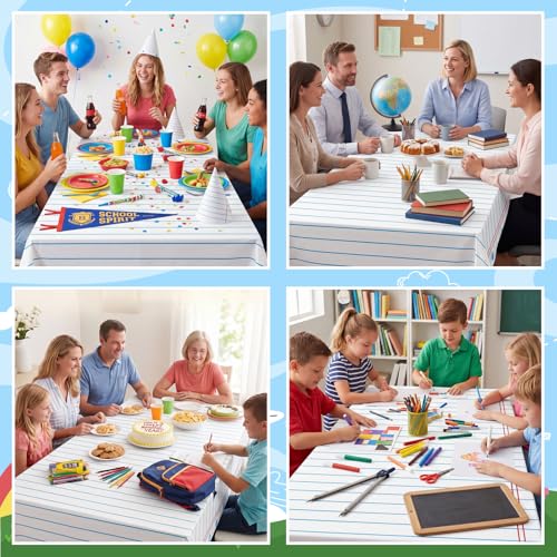 Image of NatNarr 3 Pack Notebook Paper Plastic Tablecloths, 54 x 108 Inch Back to School Party Decoration Disposable Table Cloth for Rectangle Tables School Theme Table Cover for Classroom Party Supplies