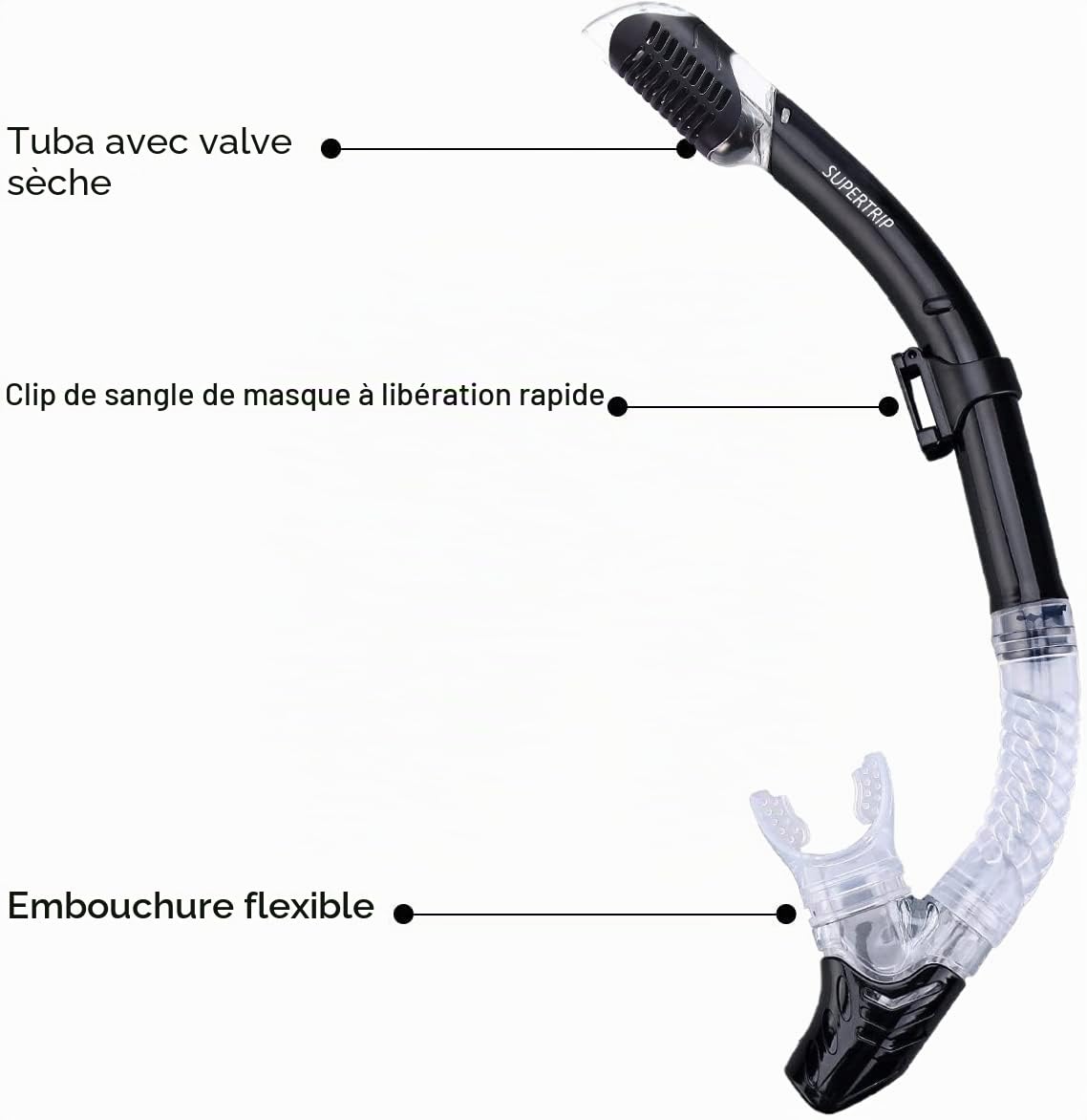 Supertrip Kit tuba de haute qualité pour adultes - Lunettes de plongée avec tuba à 2 embouts - Kit de plongée / masque de plongée GoPro avec support appareil photo