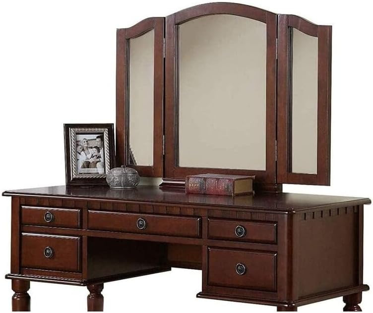 Maykoosh Antique Accents Furniture Wood Vanity Set with Mirror and Stool in Cherry Color