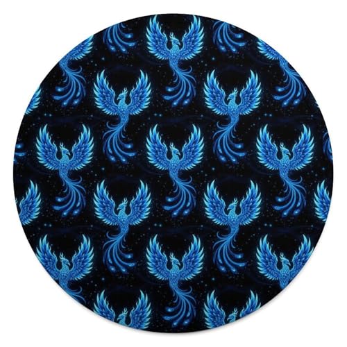 Cozy Flannel Round Blanket - Blue Fire Phoenix Black
