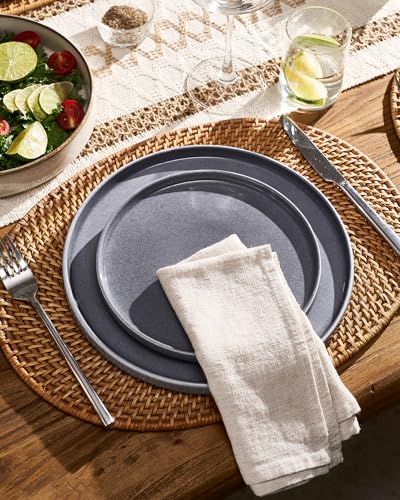 Image of Famiware Annecy Plates and Bowls Sets, Service for 4 (16 Pieces), Dinnerware Sets with Pasta Bowls, Microwave and Dishwasher Safe Dishes Set, Chip and Scratch Resistant, Misty Blue