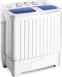 COSTWAY Twin Tub Washing Machine, 8kg Total Capacity Portable Laundry Washer and Spin Dryer with Timer Control & Drain Hose for Apartment Dorms Camping (5KG Washer 3KG Drying)