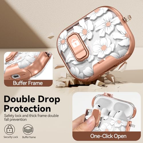 Image of for AirPod Pro 3 Case 2025, with Safty Lock & Phone Stand for Floral AirPod Pro 3 Generation Case Cover for Women Girly, iPod Pro 3 Cases with Keychain & Cleaner Kit -White Lily