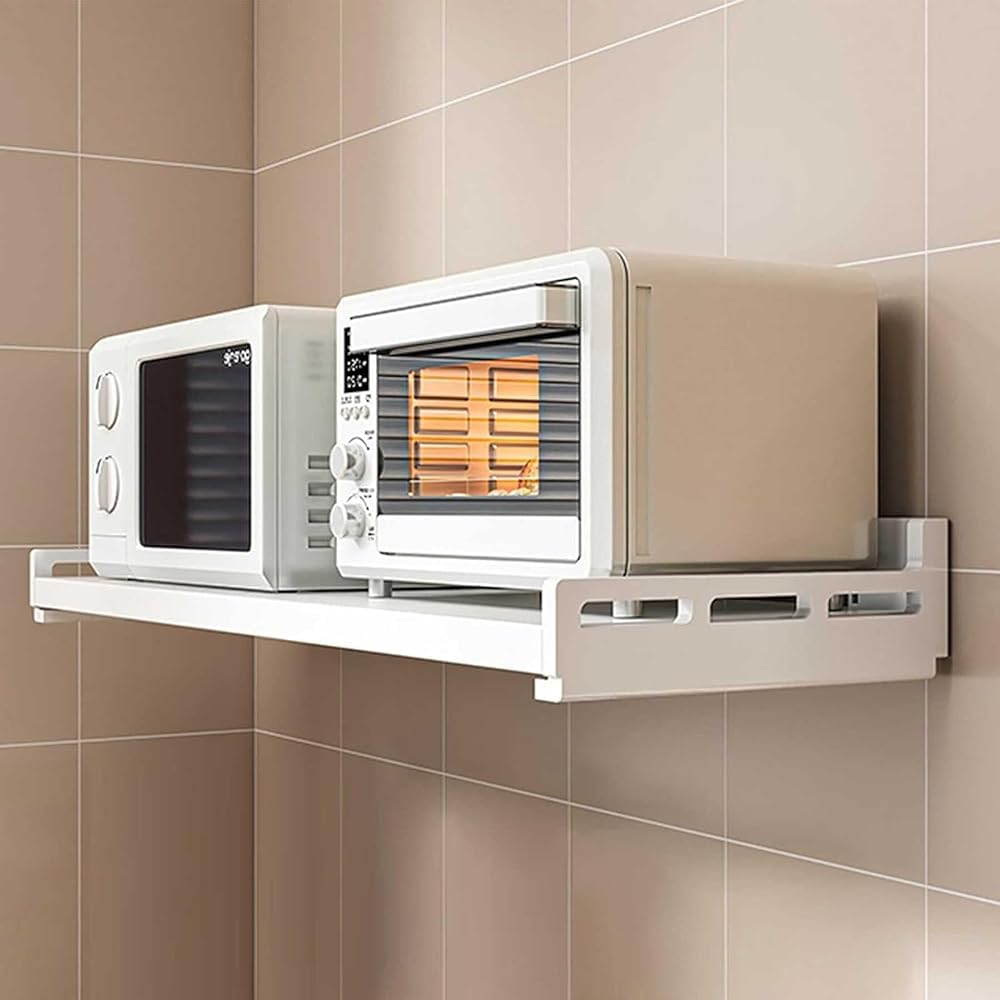 Soporte de pared para microondas que soluciona la falta de espacio