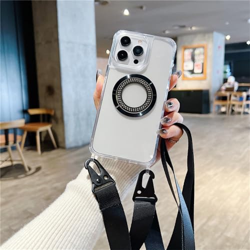 Coque iPhone XS Max lanière magnétique en acrylique haut de gamme transparent et noir