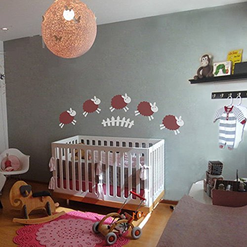 Counting Sheep Vinyl Wall Decal – Baby Nursery Children Room D¨¦cor C(Large,Head and Foot:White;Body:Tomato Red)