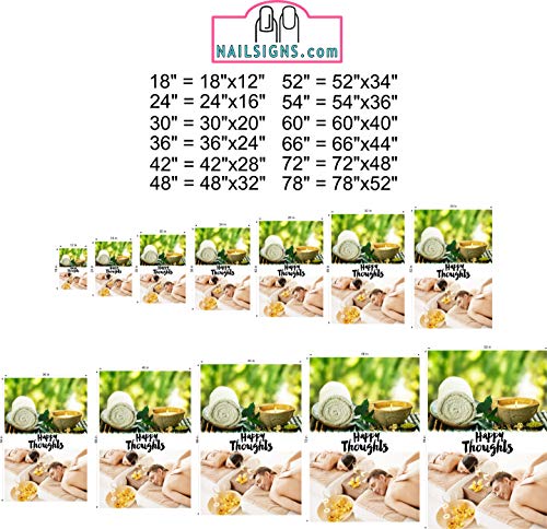 Quote XXX Happy Thoughts Massage Spa Nail Salon Sign Advertising Marketing Décor Vertical (Photo-Realistic Paper Poster Matte Non-Laminated [Indoors], 36")