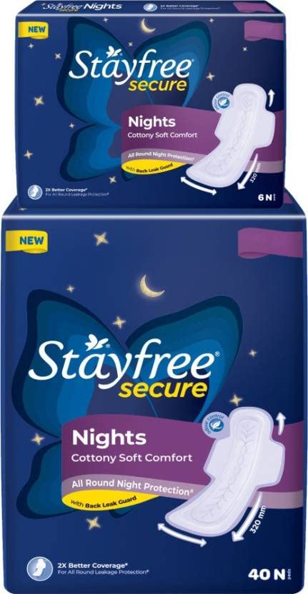 STAYFREE Secure Nights sanitary pads for women, cottony cover with 100% leakage protection, 2x coverage for worry free sleep, 2 PC (Pack of 46 Pads) (B0B6QDYDMH) Amazon Price History, Amazon Price Tracker