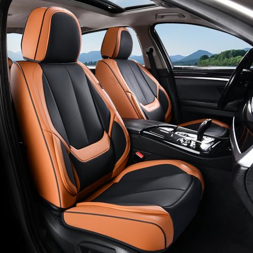 Image of Coverado Car Seat Covers Full Set, Seat Covers for Cars, Black Car Seat Covers Front Seats and Back Car Seat Protector Waterproof, Leather Car Seat Cushion Universal Fit for Most Cars Brown