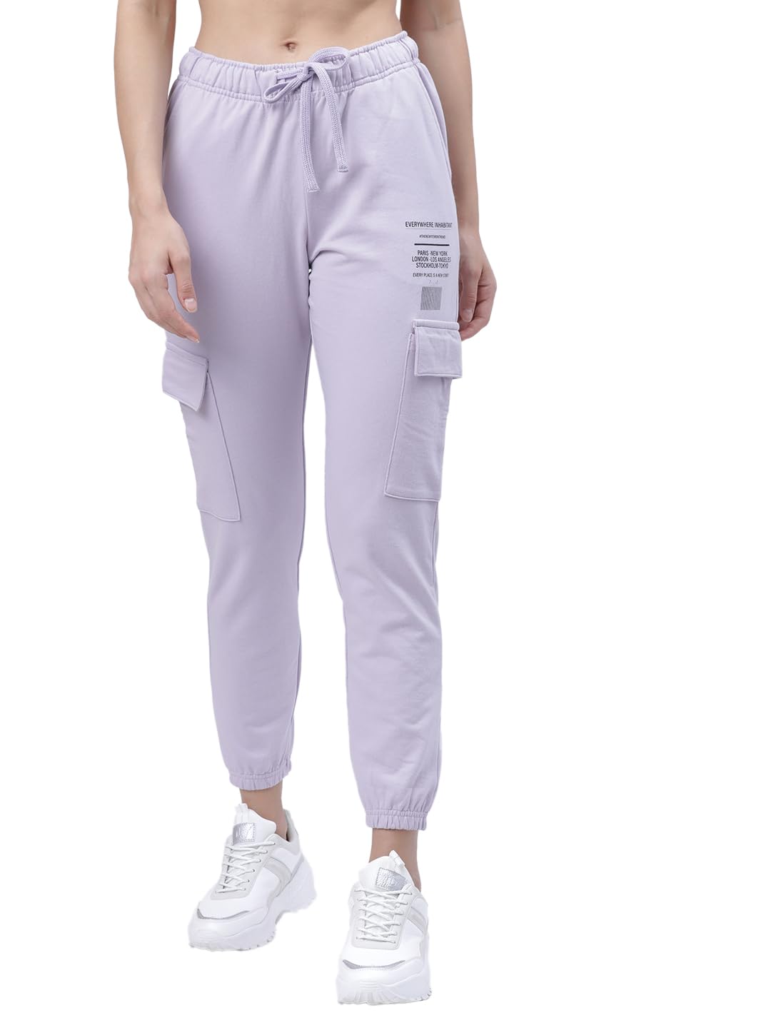 Tokyo Talkies Women's Slim Fit Joggers Track Pants | Stretchable | Casual Wear Mid-Rise| Gymwear | Sports Wear in neutral