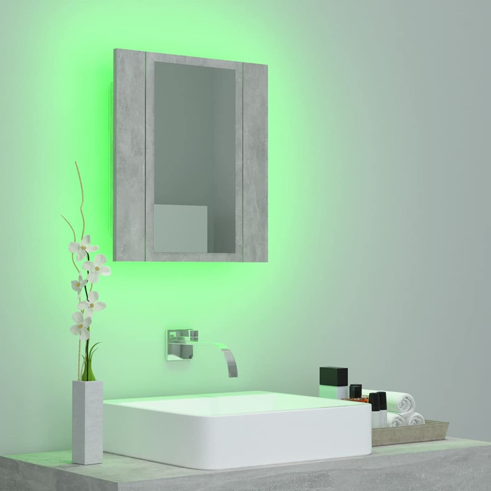 Chusui Armoire à Miroir de Salle de Bain Meuble de Rangement Armoire Murale Maison Intérieur Armoire de Salle de Bain à Miroir à LED Gris béton 40x12x45 cm