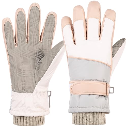 Jikuzfu Kids Winter Ski Gloves Touchscreen and Waterproof Warm Snow Gloves for Snowboarding, Sledding for Boys Girls