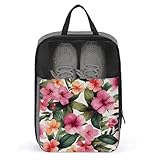 Hawaiian Flower Print Shoe Bags for Travel Portable Shoes Pouch with Handle Waterproof Shoes Carrier with Zipper Fashion Sneaker Storage Organizer Gifts for Men And Women