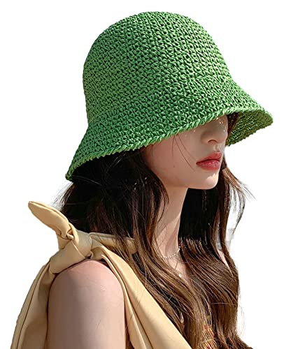 Womens Straw Sun Hat Woven Bucket Hat Fishing Hat Beach Hat Foldable Cap Solid Color Straw Beach Hat Summer #TOP9