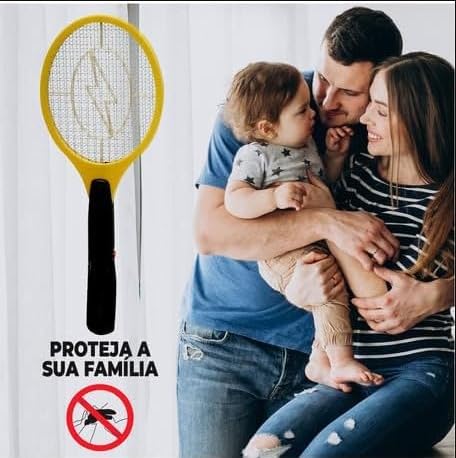Raquete Elétrica Recarregável Mata Mosquitos - 110/220v, Botão de Segurança, LED Indicador - Prática