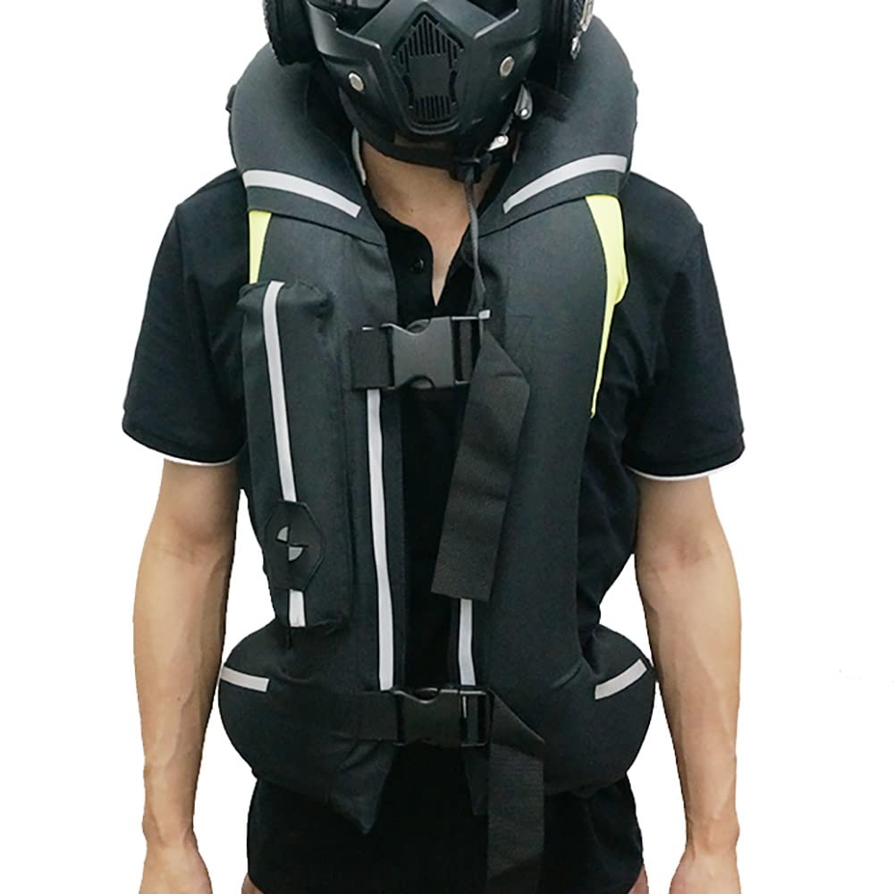 Chaleco con airbag para Motocicleta, Chaqueta Protectora Inflable para Carreras, Alta Visibilidad con Cartucho de CO2 (Negro L)