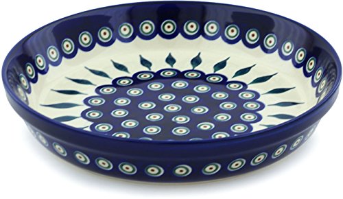 Polish Pottery Pie Dish 10-Inch Peacock Leaves #TOP27