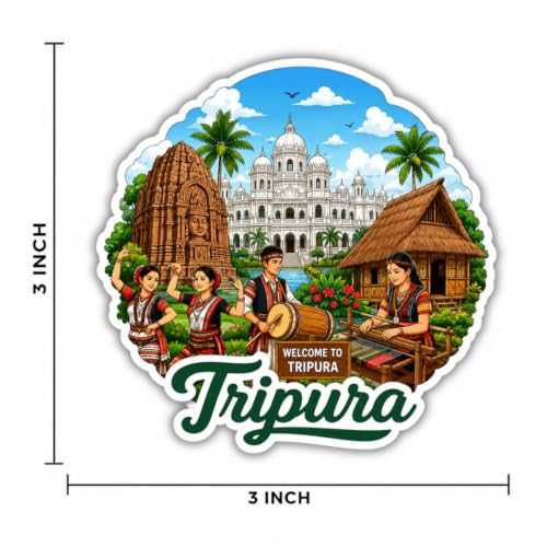 Image of Tripura Theme Souvenir Wooden Fridge Magnet for Refrigerator - Printed Fridge Magnet for Kitchen & Fridge Decor | Perfect Souvenir Gift | Fridge Decoration | Size 3x3 Inches | Pack of 1