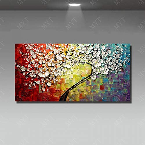 Pittura Ad Olio Dipinto A Mano Su Tela,Quadri Astratti Del Coltello Di Paesaggio,Albero Di Lucky Tree Variopinto Fondo Colorato,Decorazione Della Parete Di Arte Professionale Di Grandi Dimensioni Per