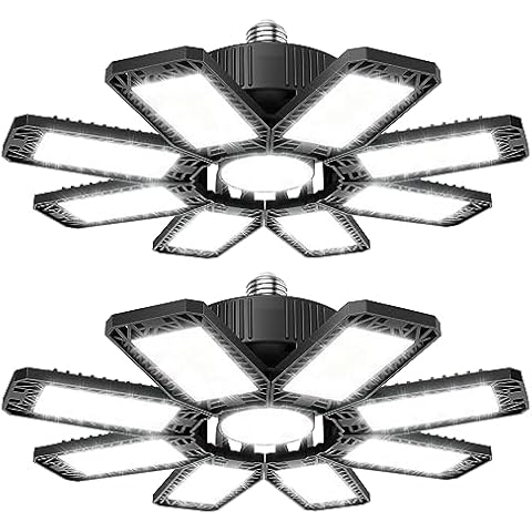 ISKYDRAW Garage Lights - 240W LED Garage Light 2 Pack 24000lm Garage Lights Ceiling LED with 8 Deformable Panels, Shop Light 6500K fit for E26 E27 Bulb Socket, Lighting for Workshop Basement Barn Cover