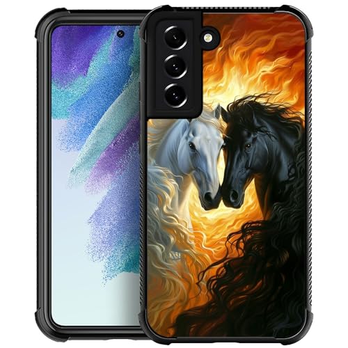 CARLOCA Compatible with Samsung Galaxy S21 Case with White Black Horses Red Pattern Circular Corner for Girl Women Compatible with Samsung Galaxy S21