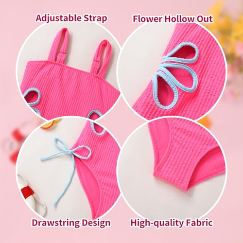 Image of Girls Swimsuit One Piece Bathing Suit Adjustable Straps Solid Color Cut Out Butterfly Girls' Swimwear for 7-14Y