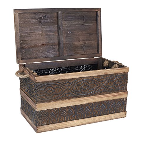 Household Essentials Decorative Metal Banded Wooden Storage Trunk With Handles, Small #TOP1