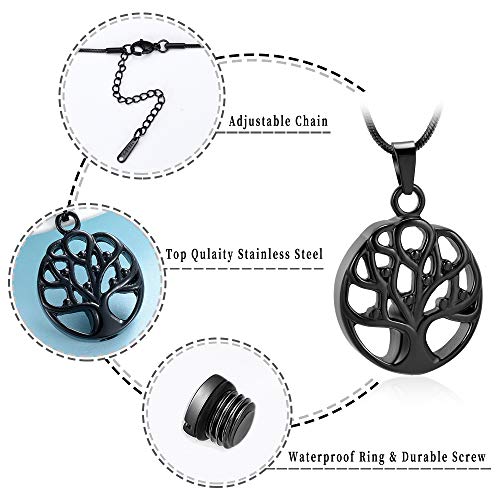 Cremation Jewelry Tree of Life Urn Necklaces for Ashes Memorial Keepsake Pendant Locket Ashes Holder Jewelry for Women Men (Black) - Thumbnail 3