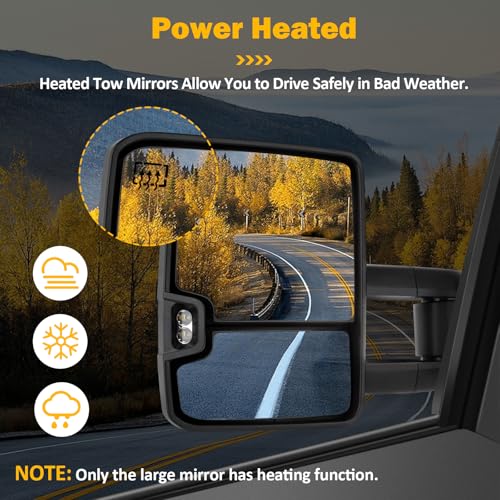 ASAPE Towing Mirrors 2014-2017 for Chevy Silverado for GMC Sierra 1500 2015-2016 for Chevy For GMC 2500/3500 HD Tow Mirrors A Pair Power Adjust Heated Turn Signal Width Light Side View Mirror