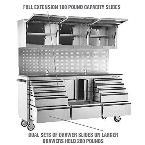 Oemtools Oem Tools Oem24615 72 Inch 11-Drawer Upper Cabinet, Work Surface, Pegboard, Mechanics’ Rolling Chest, Large Tool Box, Garage Workbench, Silver #TOP2