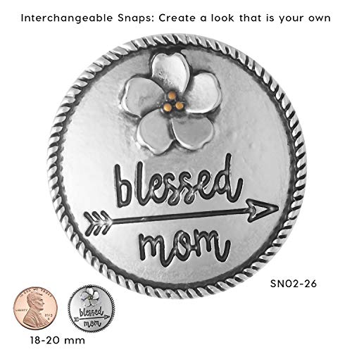 Ginger Snaps Blessed Mom Charm Accessory | Interchangeable & Adjustable Snap Jewelry Collection | Button Charms for Necklaces Bracelets | Standard Size | SN02-262