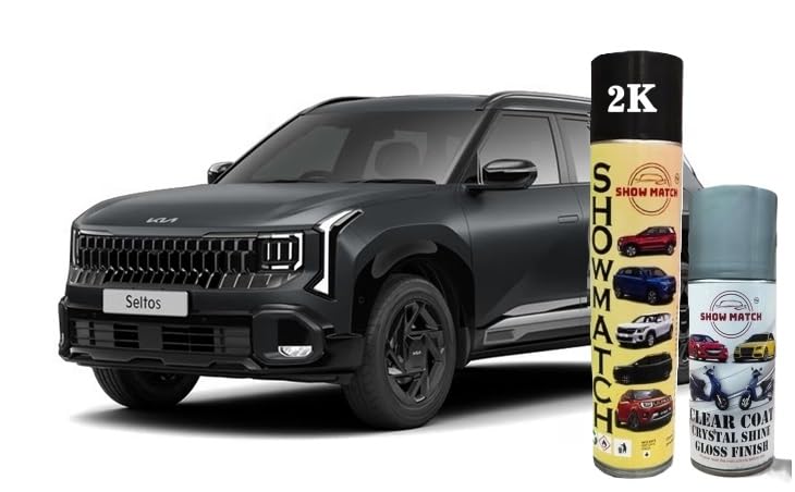 Matte Graphite Touch-up Spray Paint for Kia Seltos X-Line – 220ml Color Coat + 110ml Clear Coat | Car Scratch Repair | OEM Match Finish | 2-Layer Touch-Up Kit