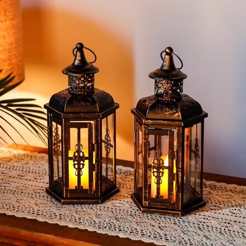JHY DESIGN Decorative Candle Lanterns Set of 2 10" H Vintage Hang...