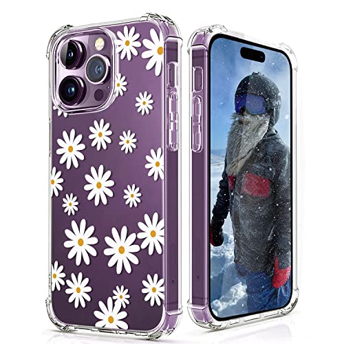 CAROKI Funda transparente para iPhone 14 Pro Max, a prueba de golpes, funda de TPU suave, funda transparente con patrón de margaritas pequeñas para iPhone 14 Pro Max Cover