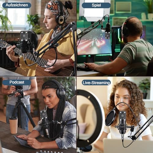 Podcast Mikrofon Bündeln, Audio Interface mit Cardioid Designer BM800 Mikrofon für Gamer und All-in-One Mischpultr, Perfekt für Live Streaming, YouTube, Gaming