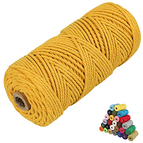 Macrame Cotton Cord, 3mm x109 Yards, 4 Strand Twisted, Natural (Yellow)