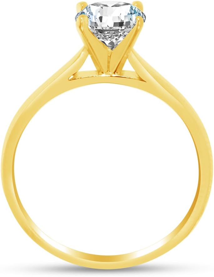 Sonia Jewels Solid 14k Yellow Gold Round Cut Four Prong Solitaire Wedding Engagement Ring CZ Cubic Zirconia 1.0ct.