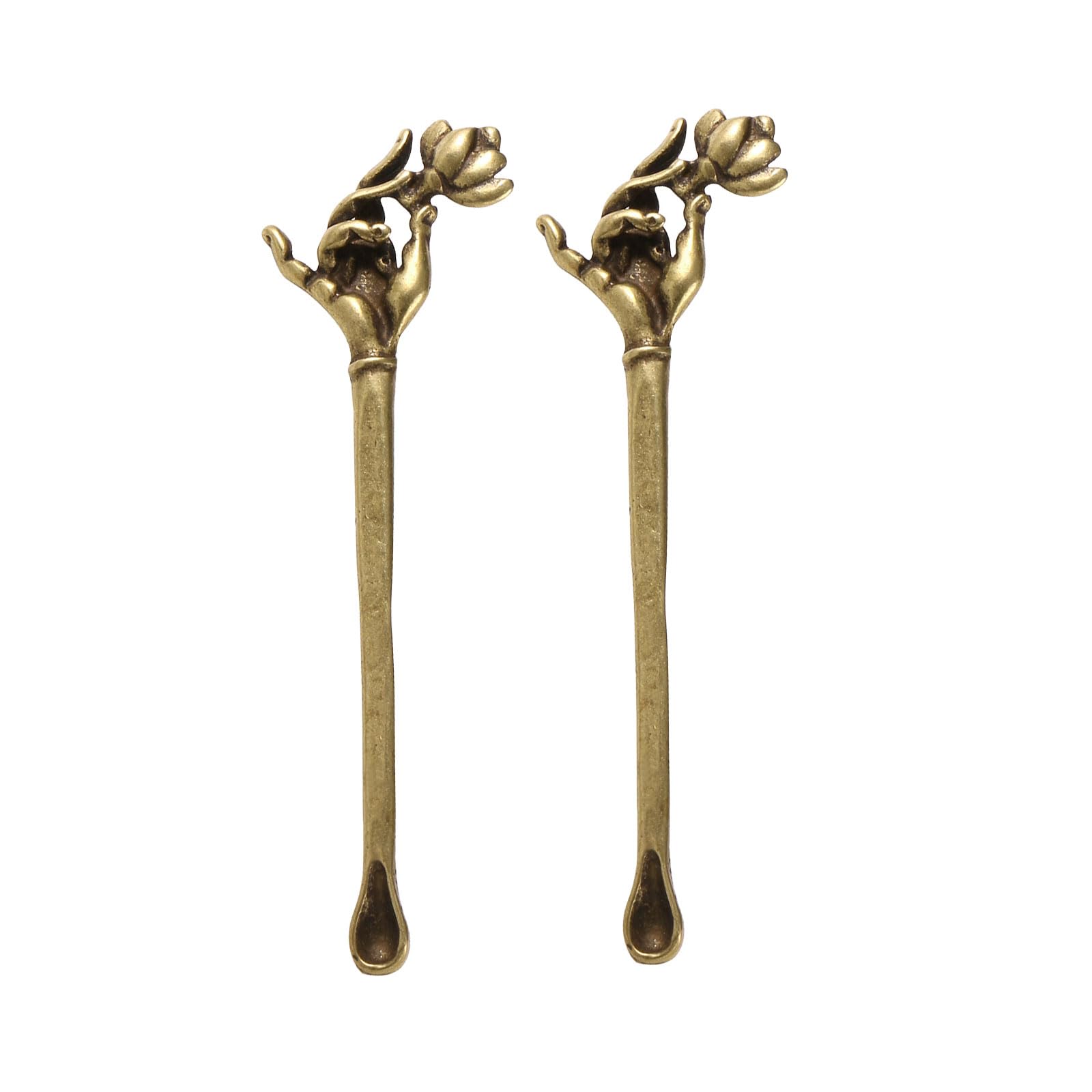 Montesy 2 Pcs/Set Guanyin Hand Flower Ear Spoon Retro Ear Pick Cleaner Portable Ear Waxed Tool for Women and Men