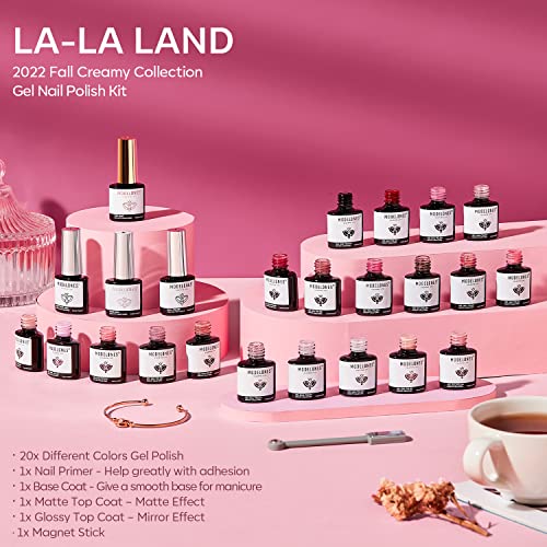Modelones 20 Colors Gel Nail Polish Kit, Jelly Transparent 24 Pcs Milky White Nude Pink Brown Nail Polish Cat Eye Glitter With Bond Primer Glossy & Matte Top Coat Base Coat Soak Off Led Manicure Gift #TOP7