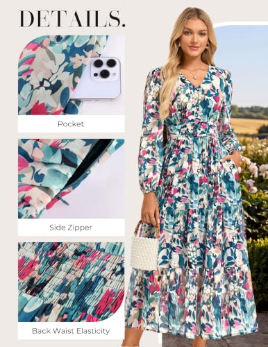 GRACE KARIN Women's Floral Long Sleeve Dresses,Elegance Wedding Guest Dresses,Maxi Dress Dense Dark Green Flowers XXL — view 4