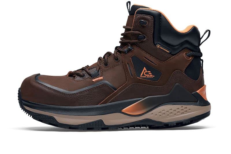 ACE Work Boots Arrow Hiker, Men's Nano Composite Toe (NCT) Work Boots, Slip Resistant, Waterproof, Brown, Size 10.54