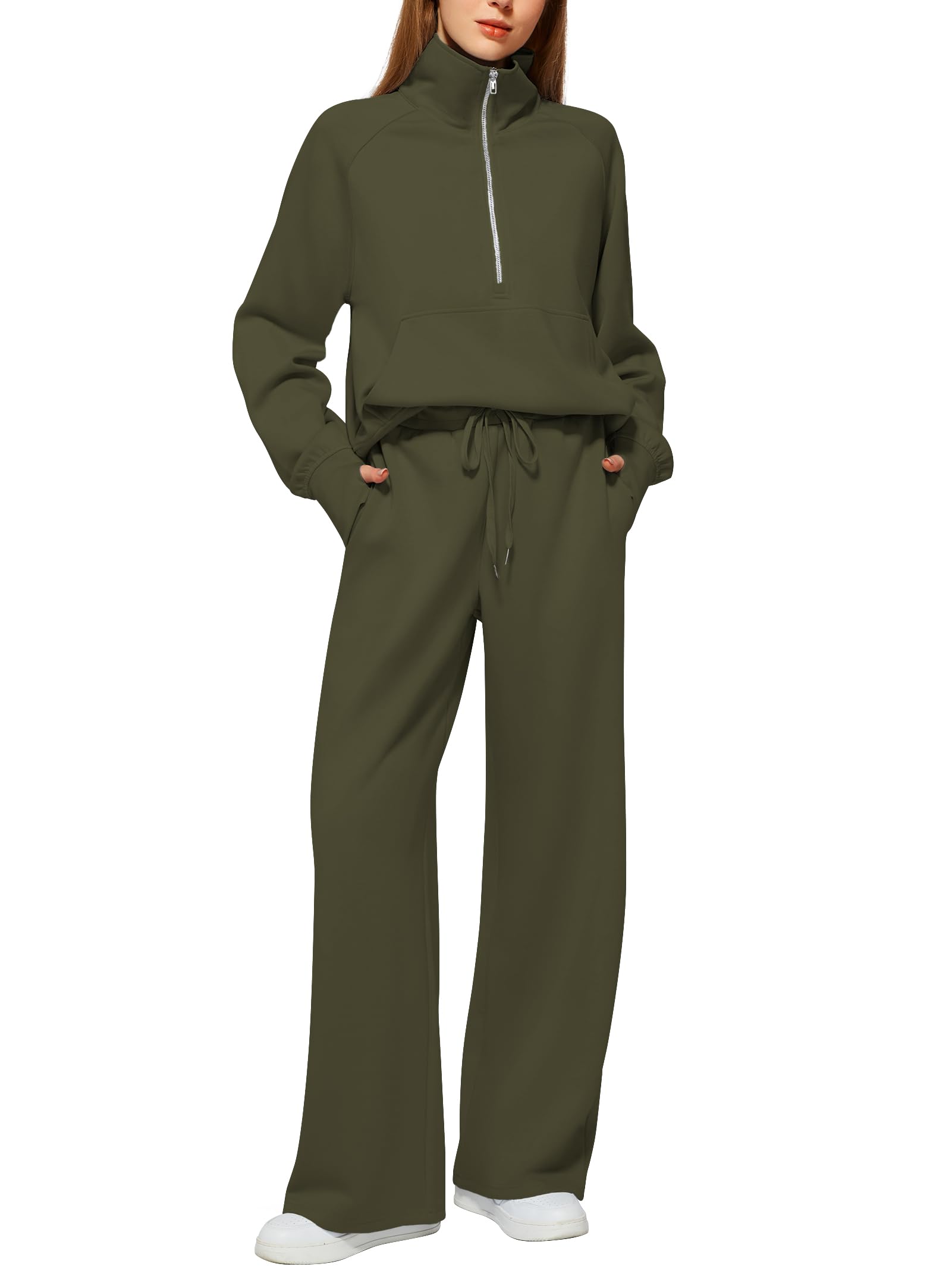 Casly LamiitWomen's 2 Piece Outfits Lounge Set 2024 Oversized Half Zip Sweatshirt Wide Leg Sweatpant Set Sweatsuit Tracksuit