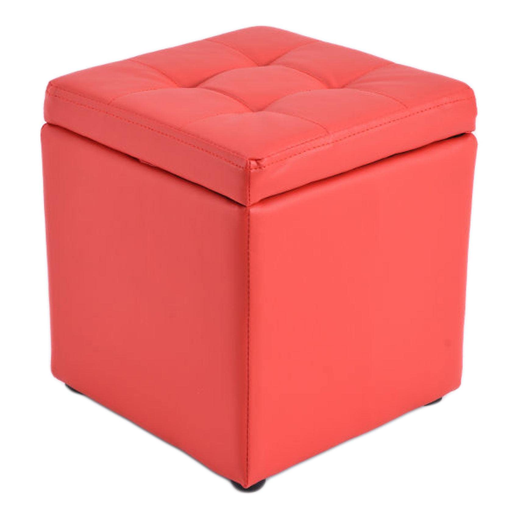 Boîte de Rangement Dissimulée en Pouf Cuir Rouge Contre le Désordre