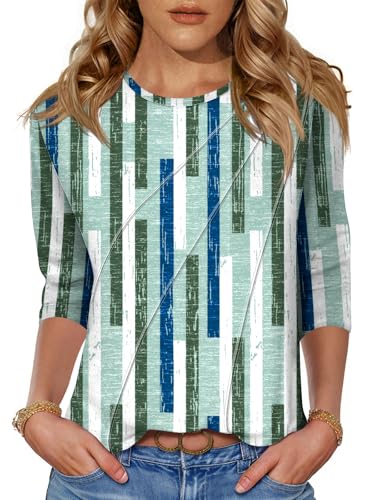 LOMON 3/4 Length Sleeve Womens Tops Spring Summer Fashion 2025 Tops Crew Neck Pleated Shirts Tunic Top Loose Fit