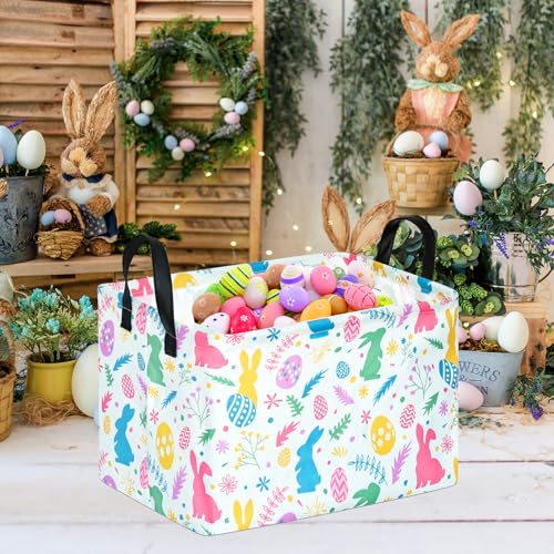 Image of Rectangle Gift Storage Basket Home Shelf Storage Basket Organizer Box Clothes Laundry Hamper Nursery Basket Laundry Basket with Handles (Leaf Bunny)