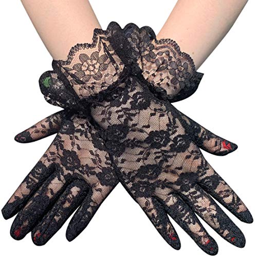 Seeksmile party vintage sheer lace wrist gloves (black)