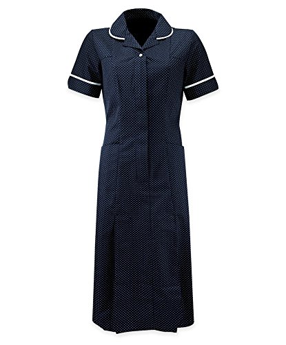 Alexandra AL-HE227NW-76U Serie AL-HE227 Punktkleid, weiße Paspelierung/Besatz, 76 cm Brustumfang, Größe 37, Marineblau/Weiß