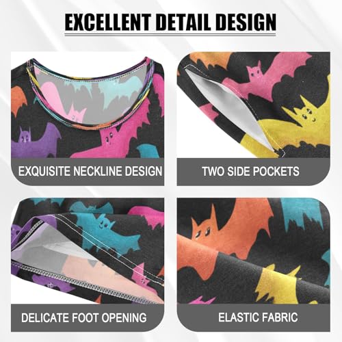 Pajama Sets Short Sleeve Colorful Bats Flying Against Black Soft Cotton Summer Sleepwear 2 Piece PJS Size 5-14T3