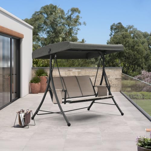 Image of PURPLE LEAF 3-Seat Outdoor Porch Swing with Adjustable Canopy, Heavy Duty Aluminum Frame Patio Swing Chair for Adults, Great for Front Porch Balcony Courtyard, Silver Grey